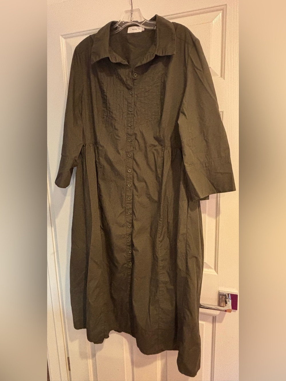MAYE Susie Shirtdress Khaki Olive Cotton Midi Dress XL
